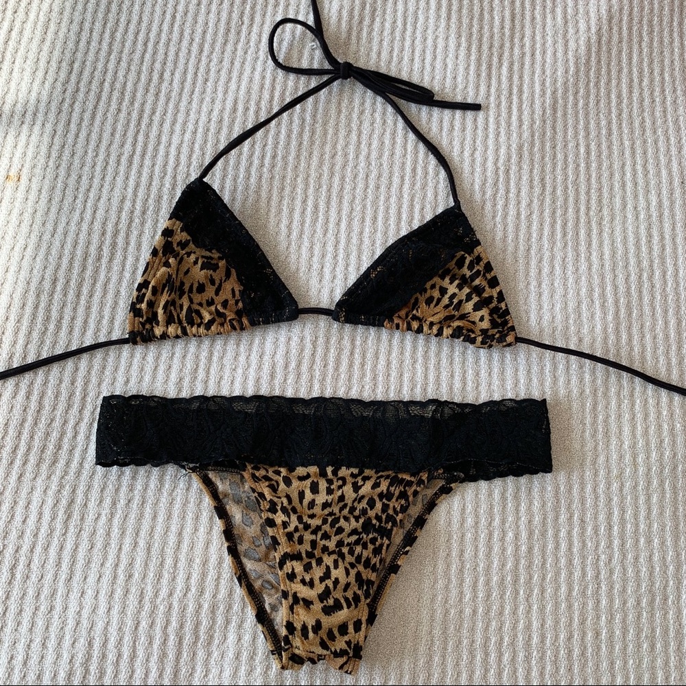 Boutique Black Lace & Cheetah Print Bikini